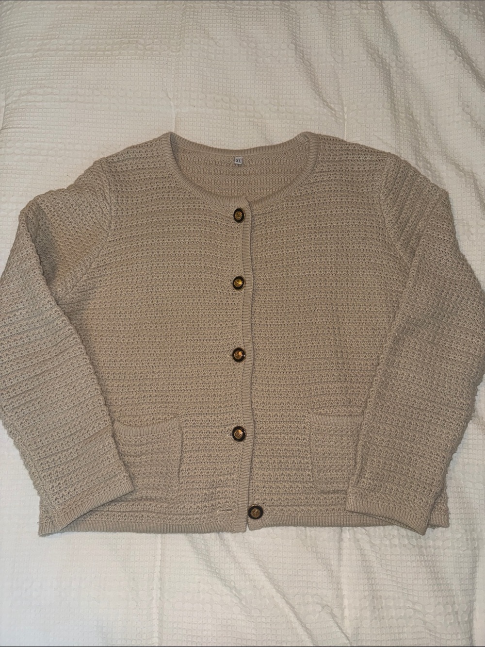 Classic Cream Knit Button-Front Women's Sweater